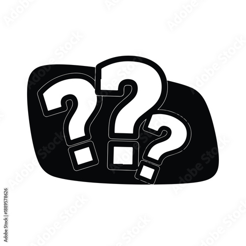 A black and white graphic of three question marks