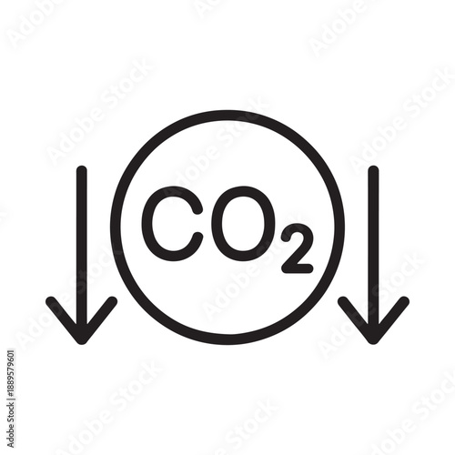 Carbon dioxide emission symbol with arrows indicating downward flow and impact