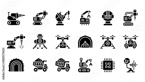 Collection of industrial machinery and equipment icons in a grid layout