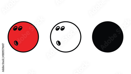 A colorful illustration of bowling balls in red, white, and black