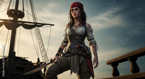 Artistic character design of a female pirate wench