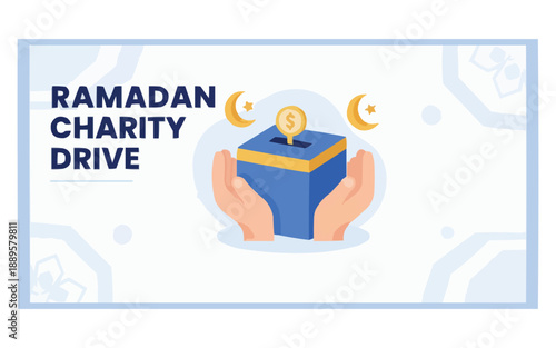 Ramadan charity drive with hands holding donation box