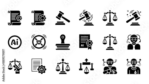 Collection of justice and law related icons displayed on a clean white background