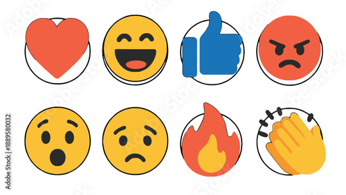 A collection of various colorful emoticon faces on a white background