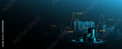 Technology background, graph, trend analysis, stock market, trading, financial data
