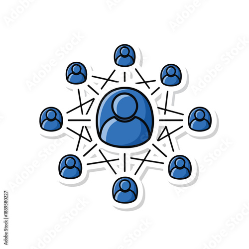 A blue icon of a person surrounded by connected people
