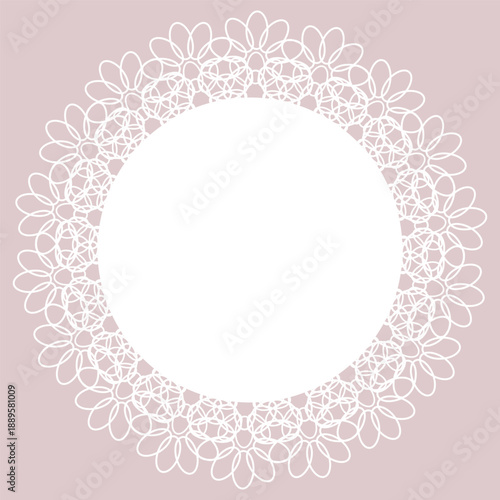 花モチーフで構成された円形レース装飾イラスト フローラルパターンが広がるフェミニンなドイリー素材 ウェディングや招待状に使える繊細ラインアート