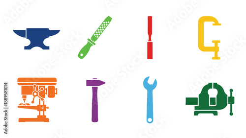 A collection of colorful tools and equipment for various tasks and projects
