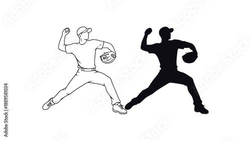 An illustration of a baseball player in three different stages of design