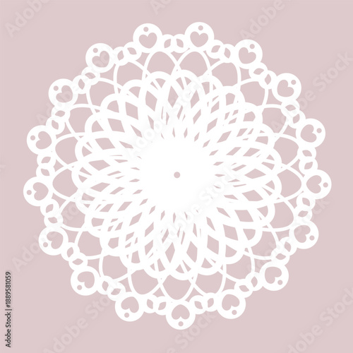 ハートモチーフで構成された円形レースイラスト フェミニンでガーリーな装飾ドイリーデザイン ウェディングやギフトに使える繊細ラインアート