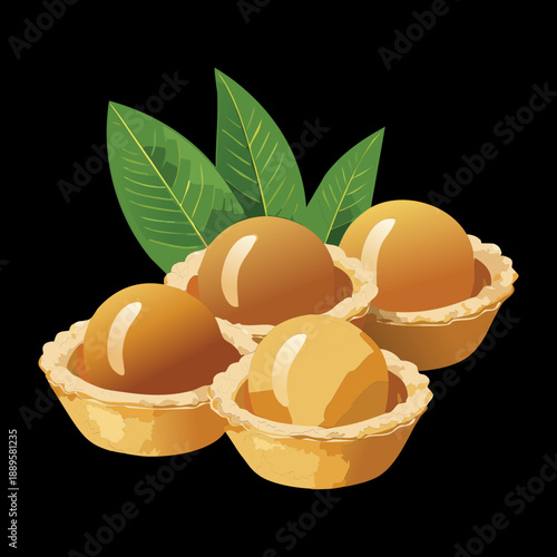 golden berry tartlets with flaky crusts and green leaves for a high tea party snack - Vector Illustration