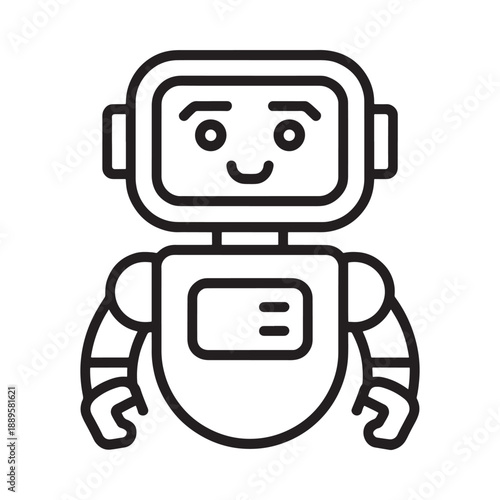 A simple line drawing of a smiling robot with a rounded body and square head