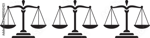 Three black scales of justice balance equality