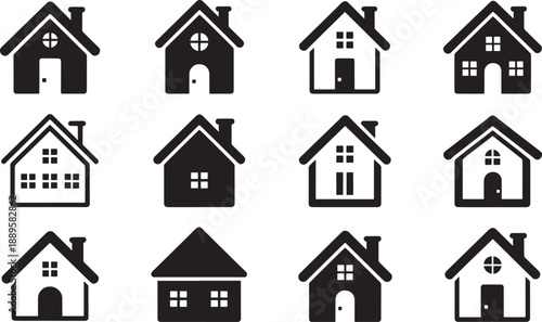 Various house on white background home black architecture desi
