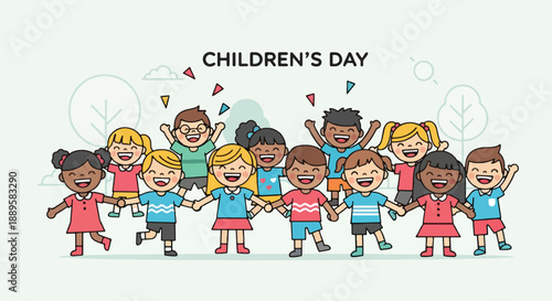 Happy children celebrating children's day outdoors