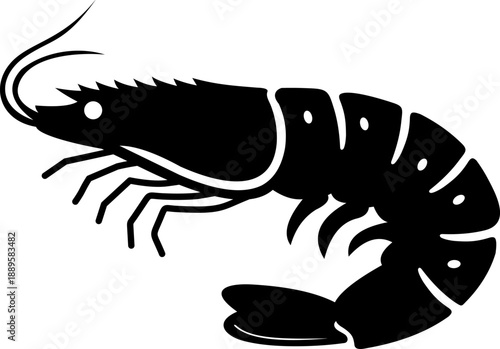 shrimp icon vector illustration silhouette, for a restaurant menu. Isolated on transparent
