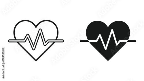 Heart icon with pulse line in black and white style