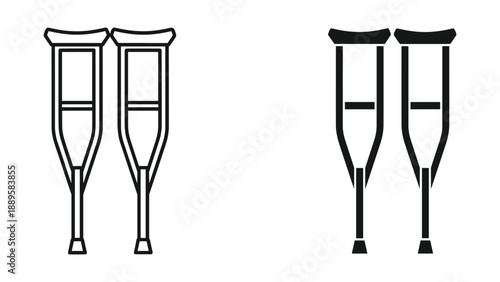 Pair of crutches illustration in different styles
