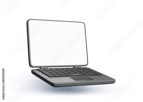3d notebook laptop computer with blank screen. Realistic vector mockup for business presentation, remote work, online education, website development. Office digital gadget with monitor and keyboard