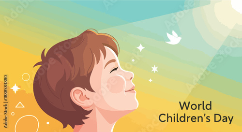 Boy looking up at sky on world children's day