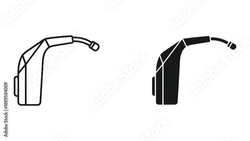 Hearing aid device illustration in outline and filled style