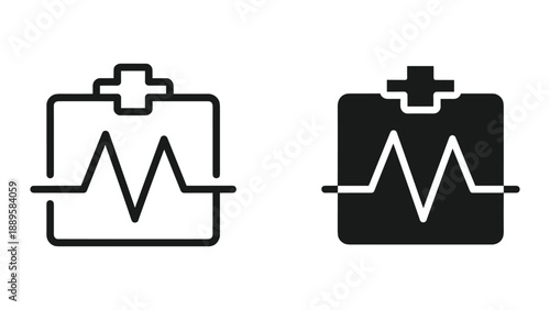 Medical kit icon with heartbeat line