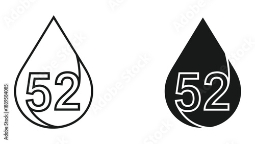 Droplet icon with number fifty two inside