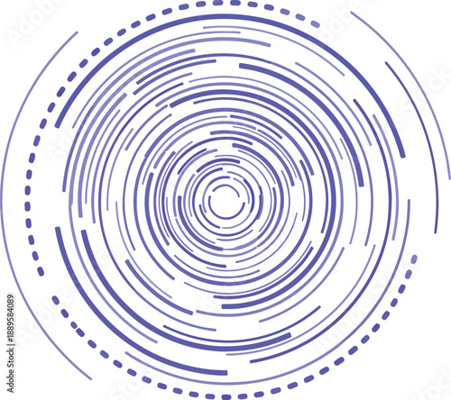 Concentric circles composed of dashed and solid blueviolet line segments on white