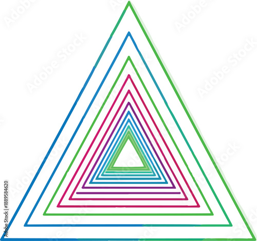 Concentric multicolored triangles forming a receding tunnel effect against a white background