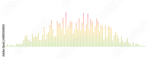 Green yellow abstract equalizer shape design. Dotted music sound wave element. Audio radio signal visualization concept. Shining digital voice assistant line pattern. Song track sample player. Vector