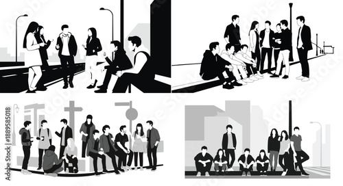 Group of people socializing in urban setting