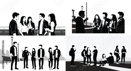 Group of people socializing outdoors in urban setting