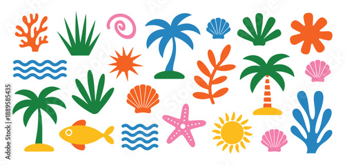  Colorful tropical beach and ocean vector pattern
