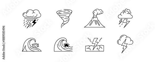Weather icons vector set illustrating natural disaster events
