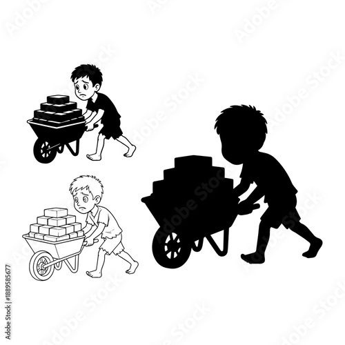 Child Labor Silhouette Vector Pack - Social Issues and Human Rights Concept