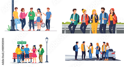 Group of friends hanging out on city streets