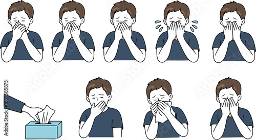 Respiratory Etiquette Icons Featuring Tissue and Elbow Cough Techniques