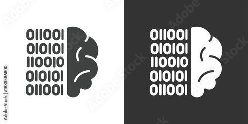 Digital Brain and Binary Code icon. Solid glyph series icon