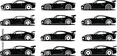 Sleek sports car silhouettes conveying speed innovation and style