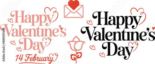 Valentine Day 14 th febfruary typography & icon design