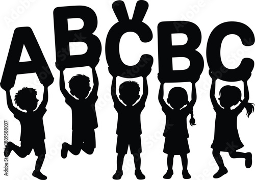 Children holding alphabet letters