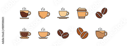 Coffee cups and beans illustration set