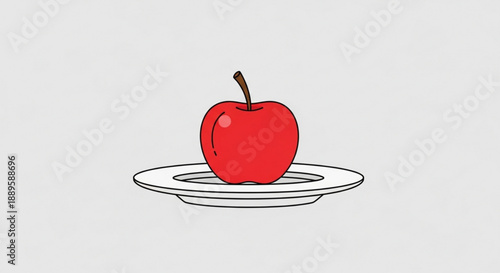 Fresh red apple on a white plate healthy eating concept fruit nutrition wellness simple illustration