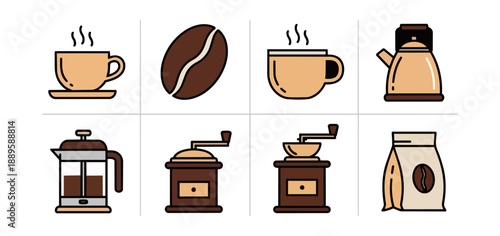 Coffee preparation icons on black background vector