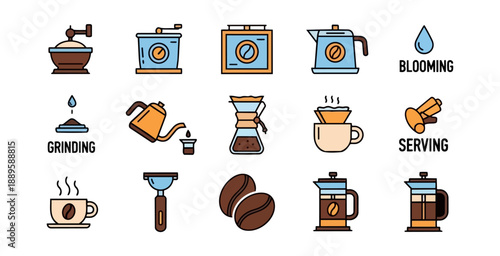 Coffee making equipment icons set vector illustration design