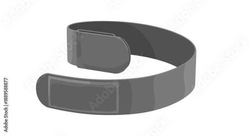 Gray velcro strap isolated on a white background, depicting a simple and functional design with a curved shape and secure fastening