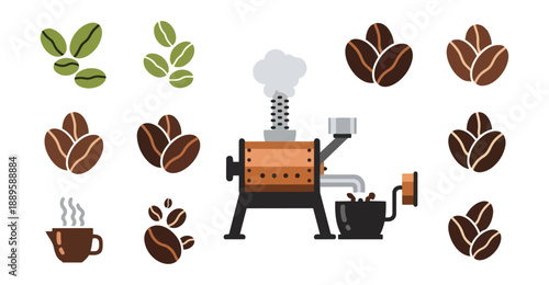 Coffee roasting machine illustration against black background