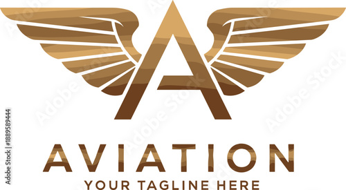 Aviation logo design, winged letter A, flight branding icon, metallic vector style, aerospace identity, cad drawing flat vector illustrationAviation logo design