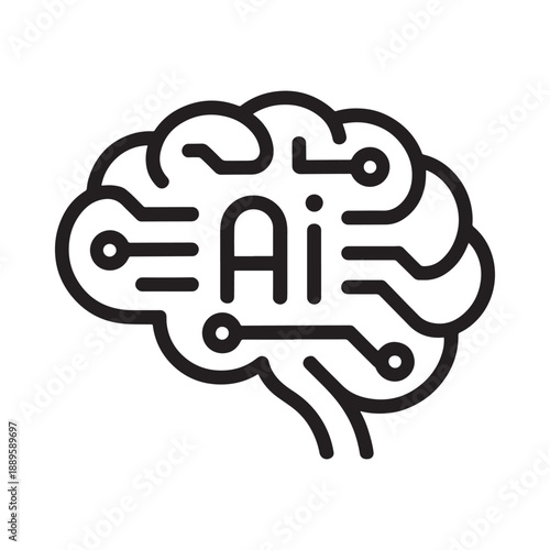 a black line drawing of a brain with ai inside