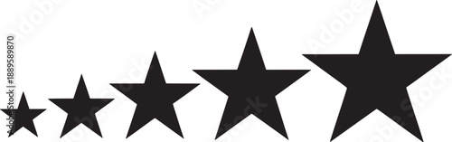 Five black stars of different sizes on a white background star shapes rating symbols desi
